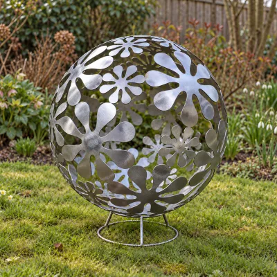 Rustic metal flower sphere sculpture garden ornament decoration