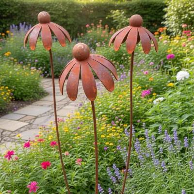 giant rusty rustic flower garden ornament sculpture art 