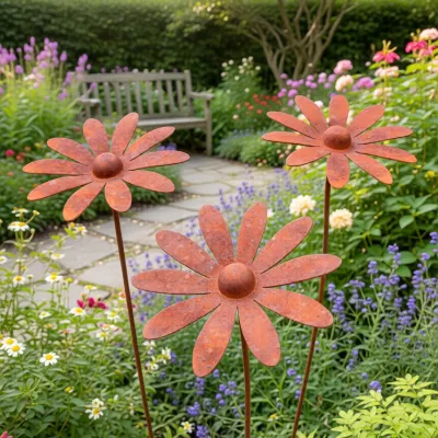 giant rusty rustic flower garden ornament sculpture art 