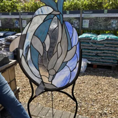 steel metal frame stained glass outdoor garden ornament