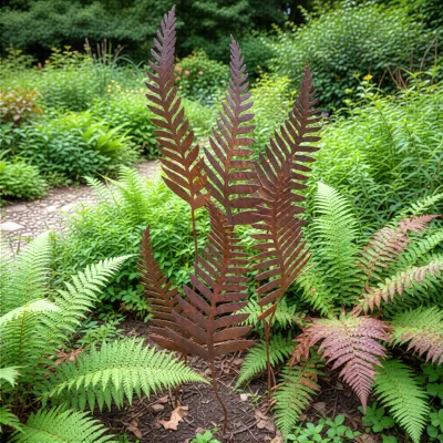 rustic metal ferns sculpture garden ornament rusty art