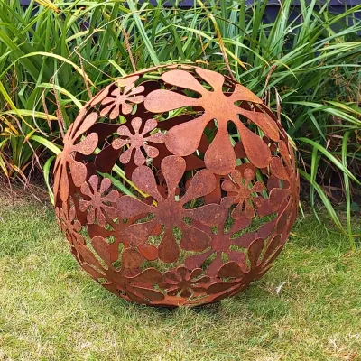 Rustic metal flower sphere sculpture garden ornament decoration