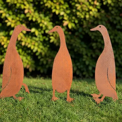 duck sculpture garden ornament rustic bird rusty ducks