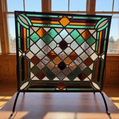 stained glass fire guard screen metal frame