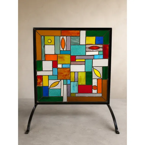 stained glass fire guard screen metal frame