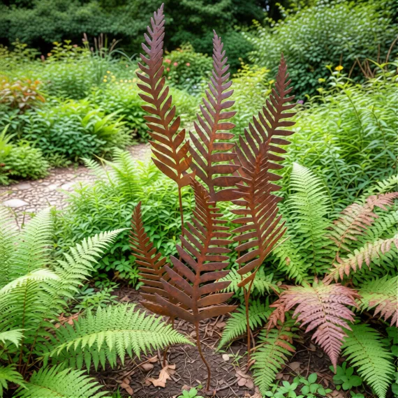rustic metal ferns sculpture garden ornament rusty art