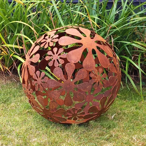 Rustic metal flower sphere sculpture garden ornament decoration