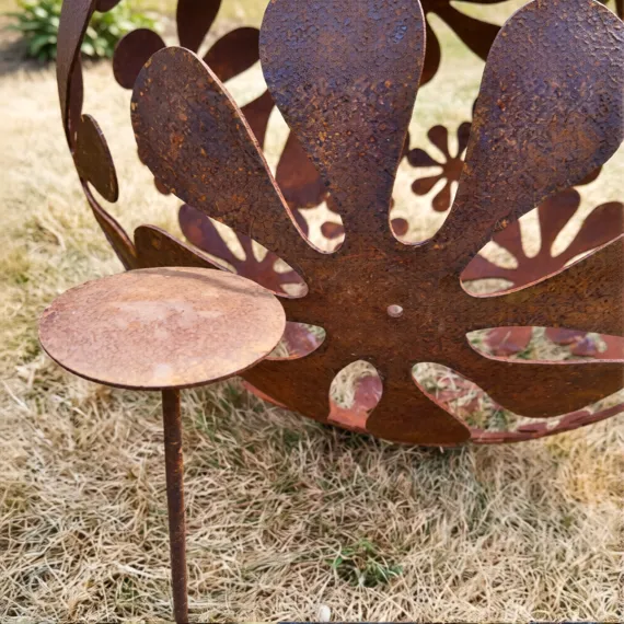 Rustic metal flower sphere sculpture garden ornament decoration