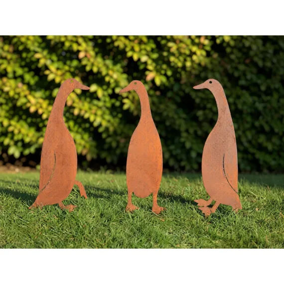 duck sculpture garden ornament rustic bird rusty ducks