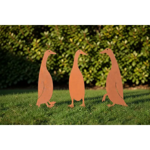 duck sculpture garden ornament rustic bird rusty ducks